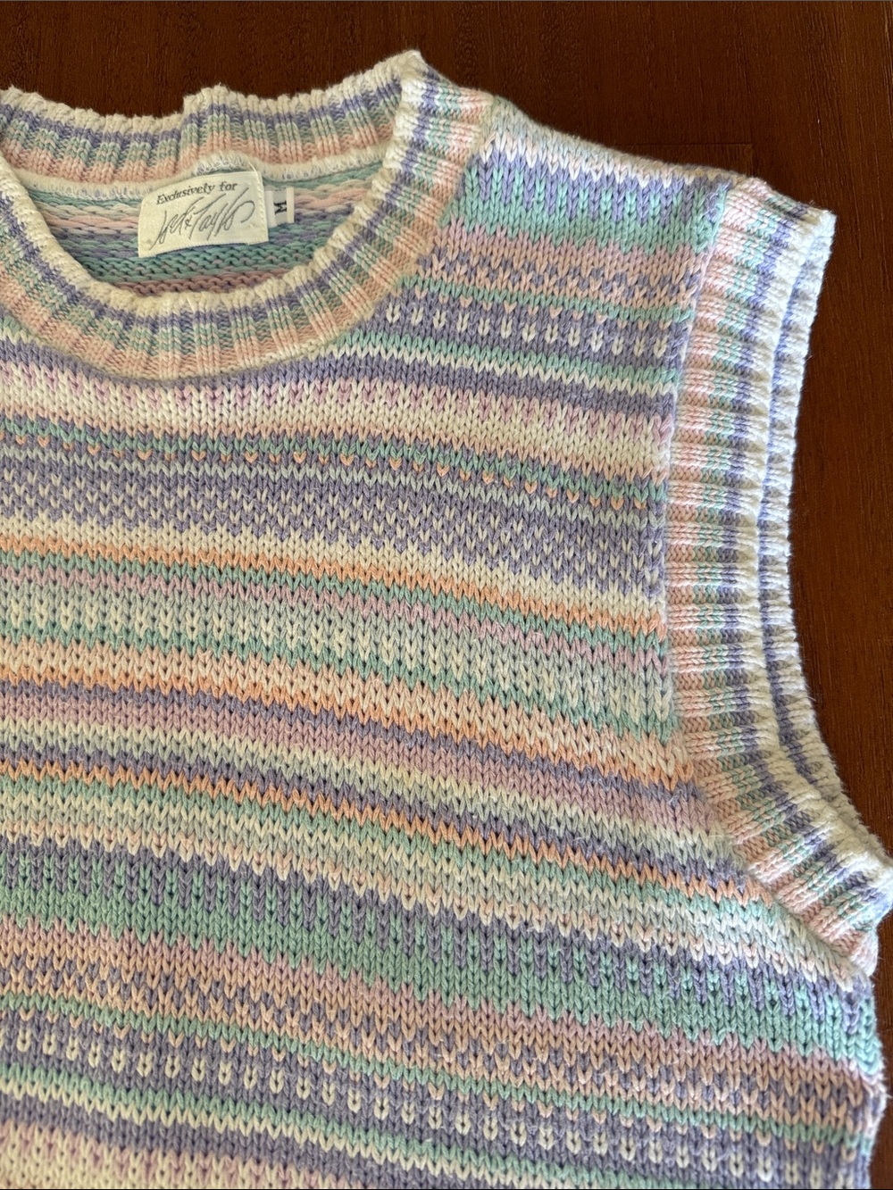 Lord & Taylor Pastel Striped Sleeveless Crewneck Sweater Vest - Picture 5 of 9